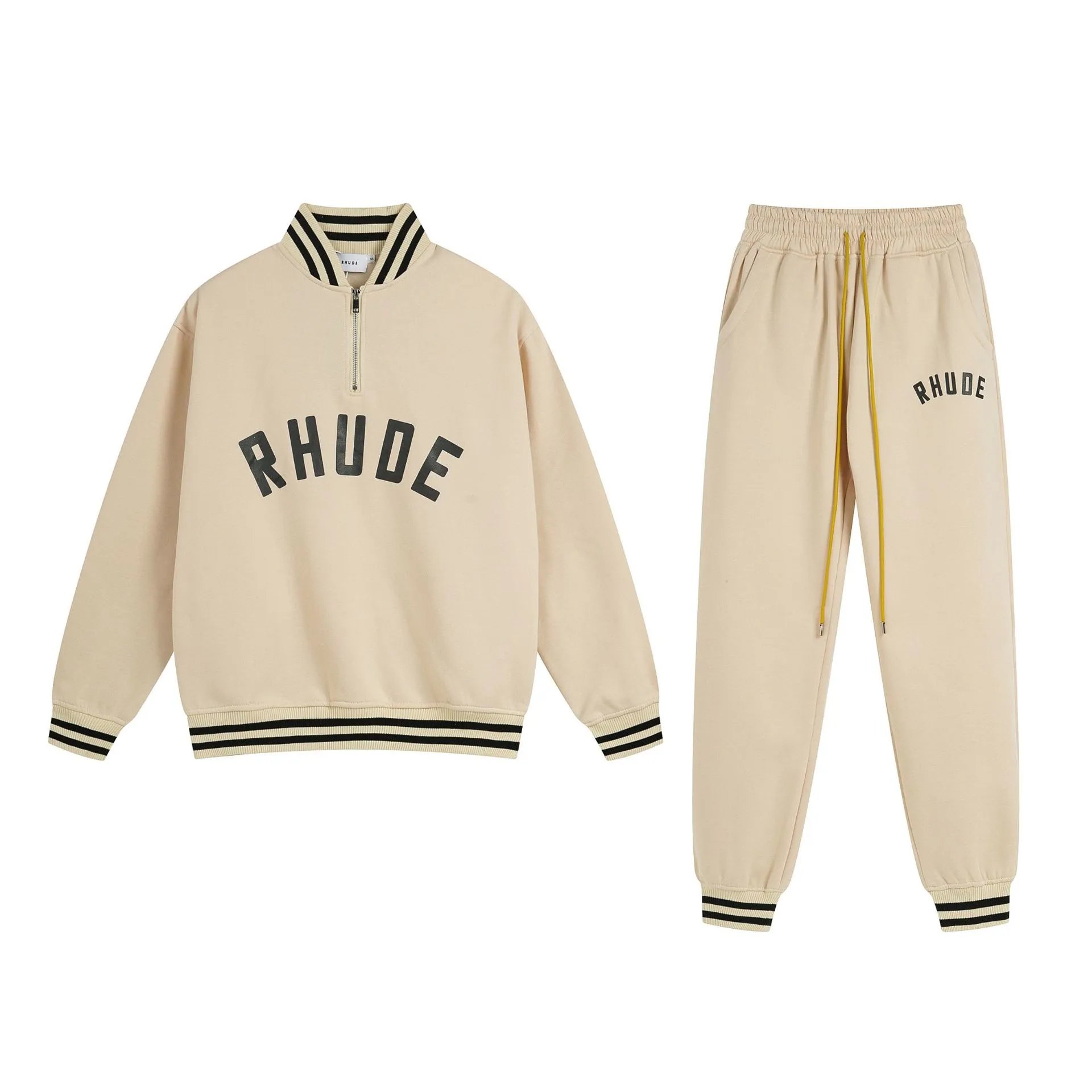 Rhude East Hampton Half-Zip Pullover Red Beige Jacket - 16