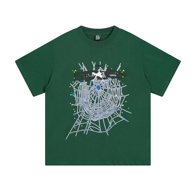 Sp5der T-Shirts Spiderweb Graphic Short-Sleeve T-Shirt — 69617 Green