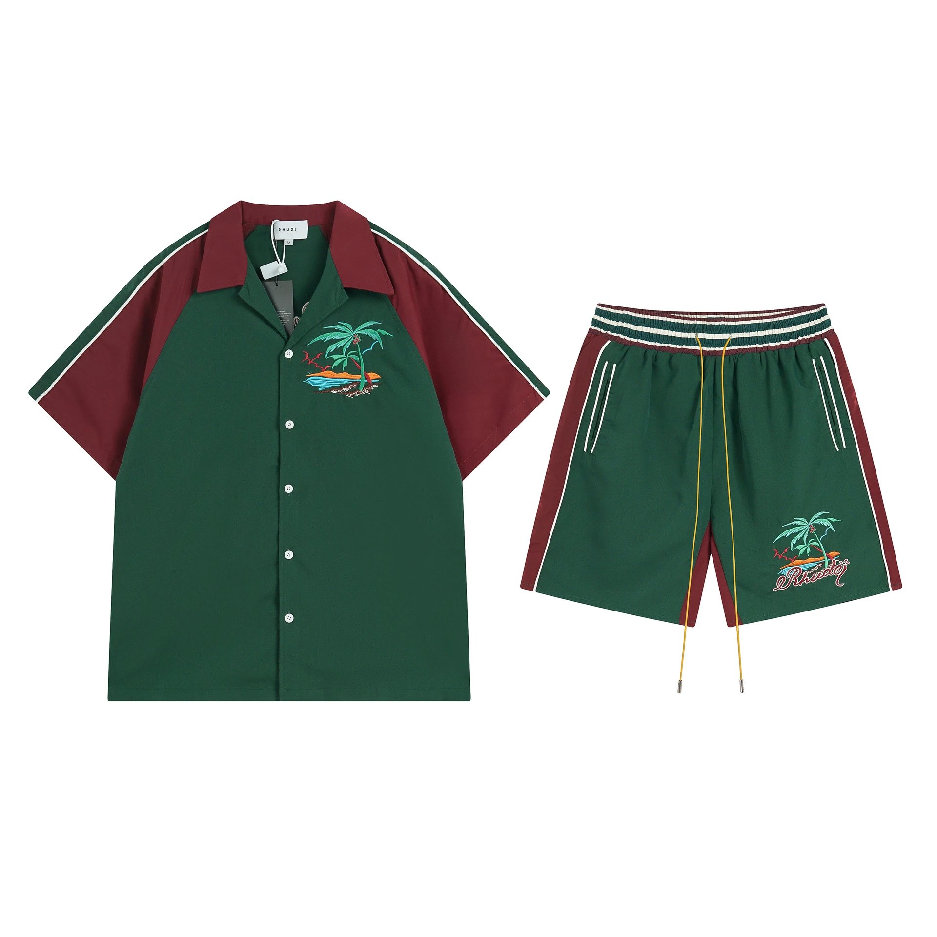 Rhude Shirts Embroidered Palm Tree Color-Block Short-Sleeve Shirt image 8