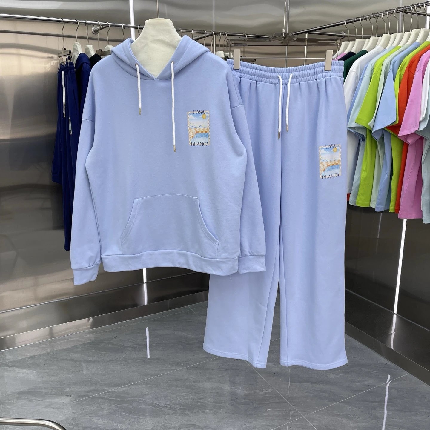 Casablanca Matching Sets Hooded sweatshirt and wide-leg sweatpants set with graphic print — Set-11 Blue