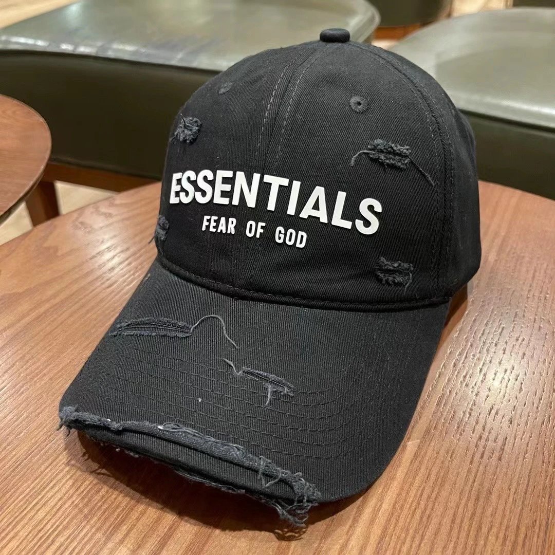 Essentials Hats Distressed Logo Baseball Cap — M05 black