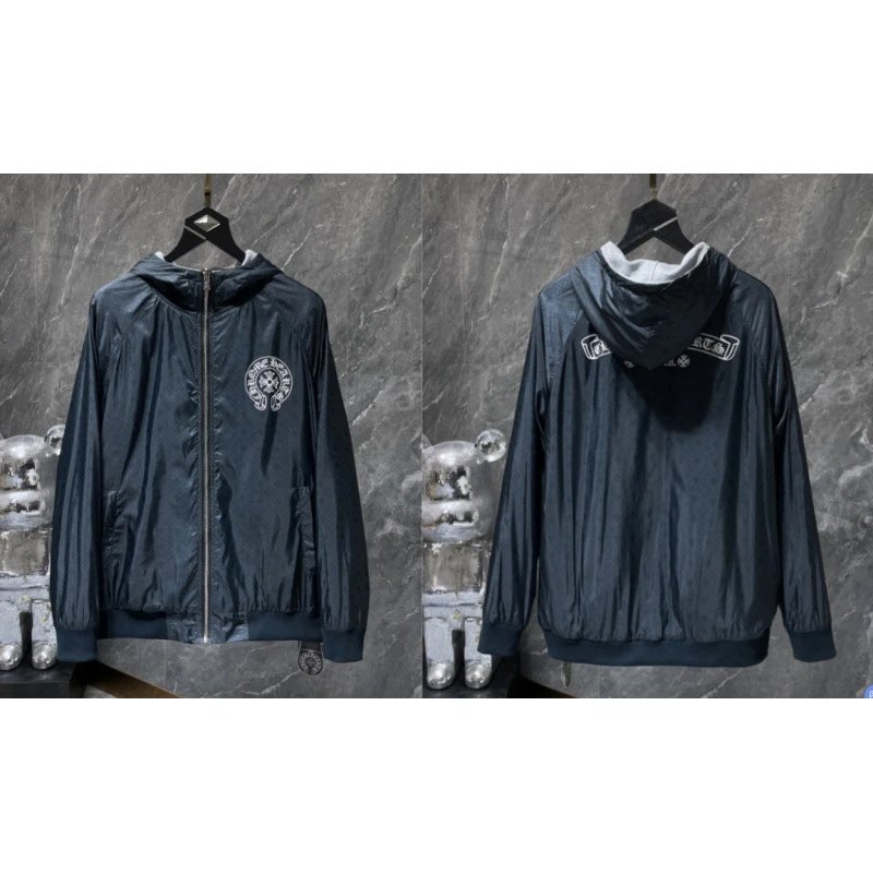 Chrome Hearts Hoodies & Sweatshirts Zip-Up with Cross Graphics — 8362 gray-blue, two-sided