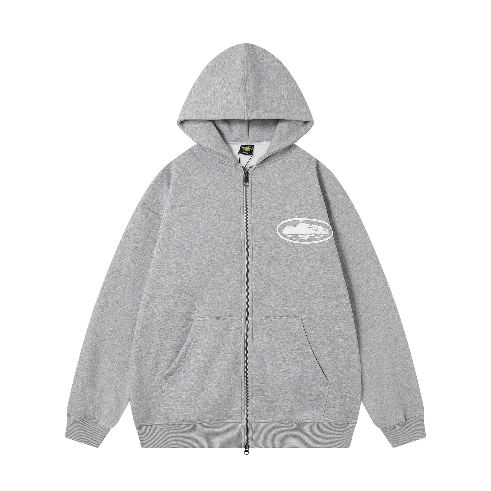 Corteiz Hoodies & Sweatshirts Zip-up hooded sweatshirt with embroidered chest emblem — 503 Gray top