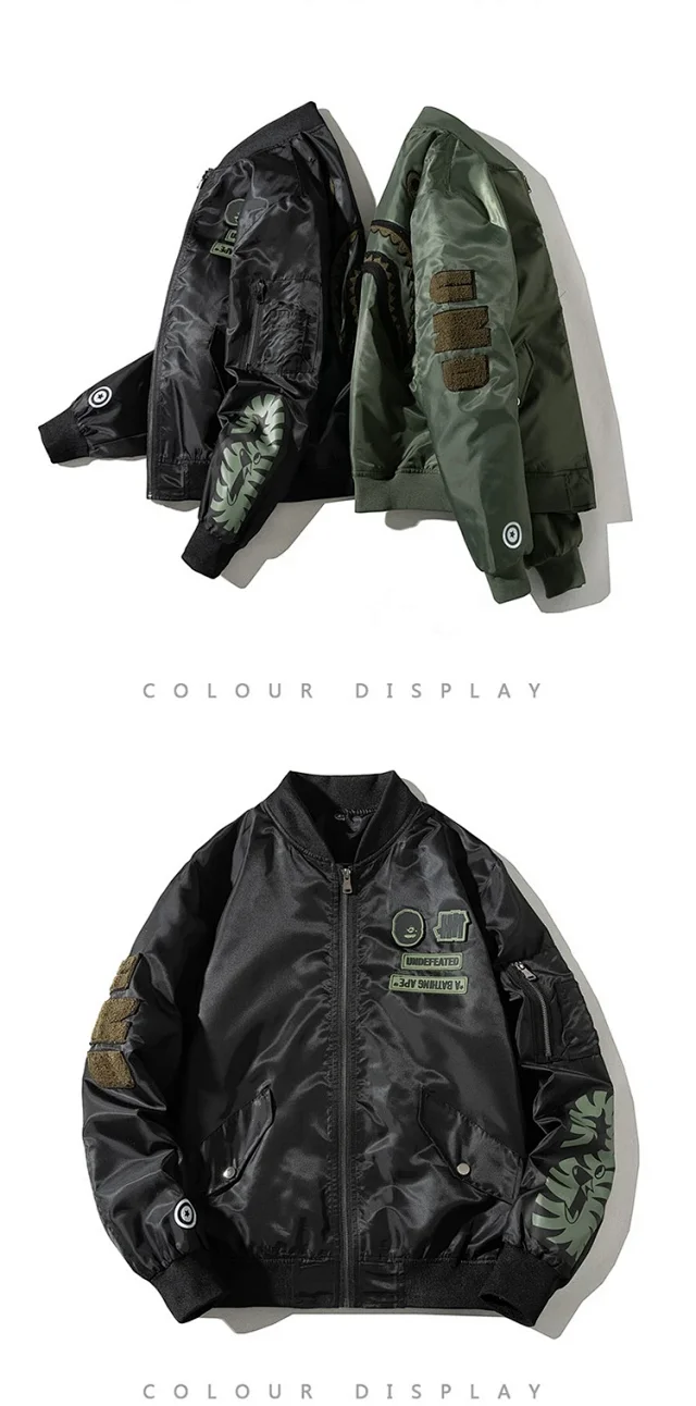 Undefeated Jackets Bomber Jacket with Camo Sleeves and Shark Embroidery product detail image 10