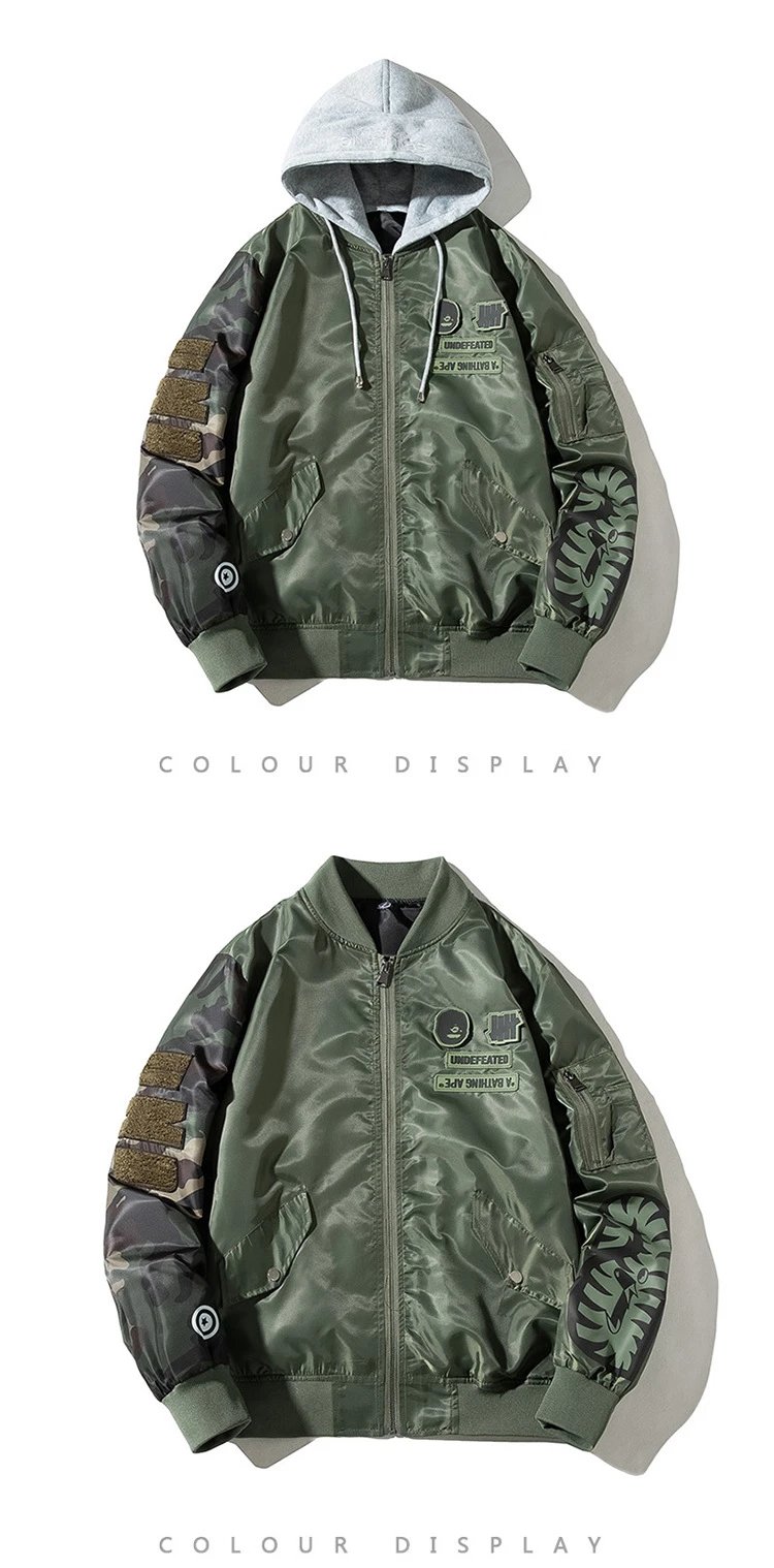 A Bathing Ape Bomber Jacket Army Green with Hooded Layer Outerwear - 19