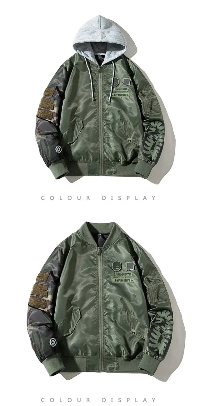 Undefeated Jackets Bomber Jacket with Camo Sleeves and Shark Embroidery product detail image 18