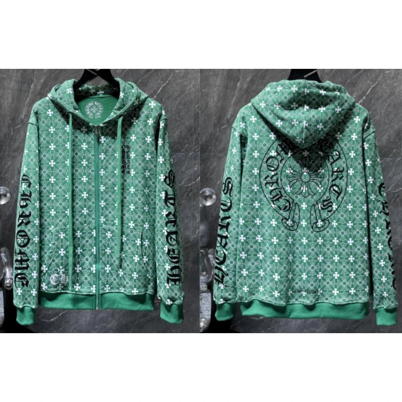 Chrome Hearts Hoodies & Sweatshirts Zip-Up with Cross Graphics — 8650 Green