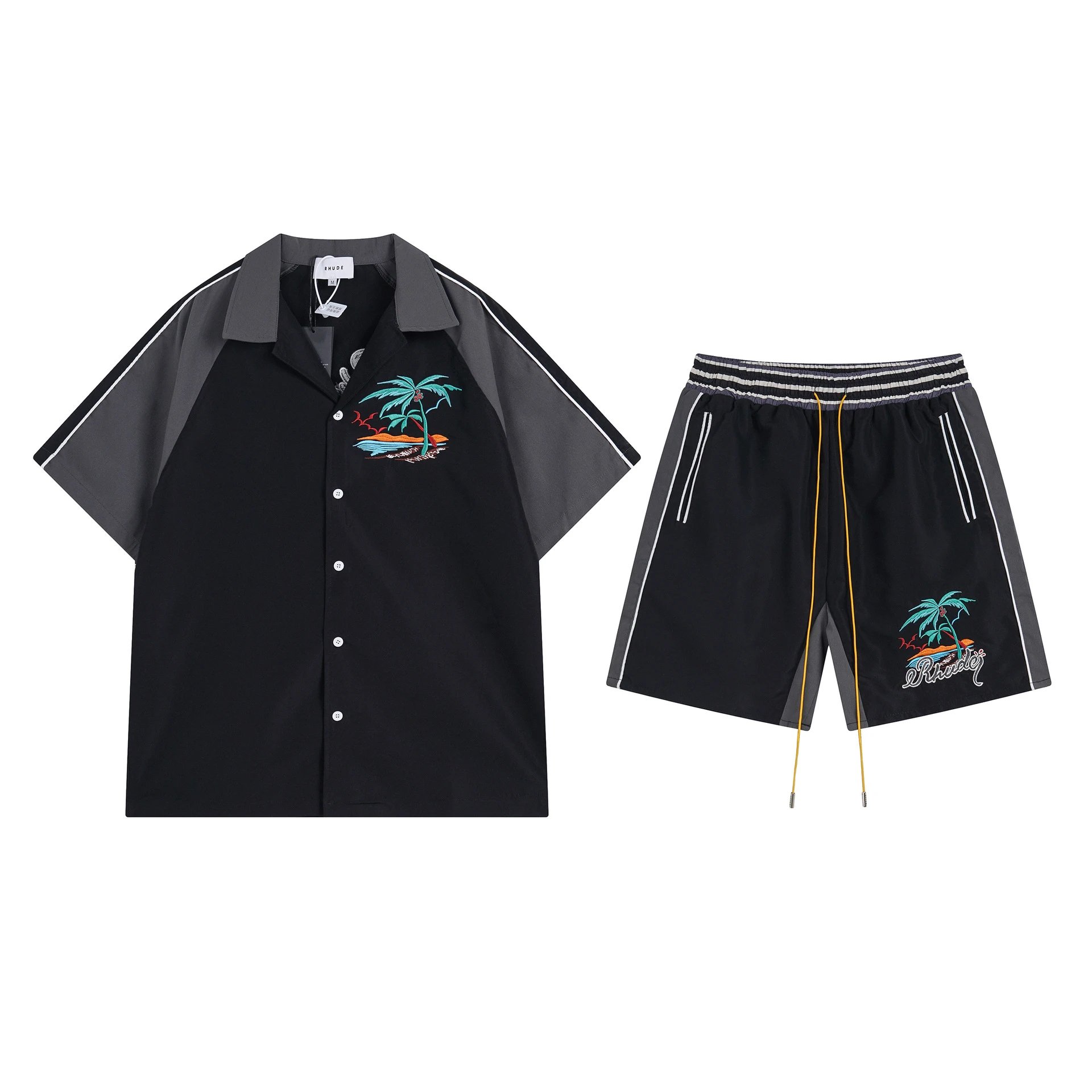 Rhude Shirts Embroidered Palm Tree Color-Block Short-Sleeve Shirt image 9