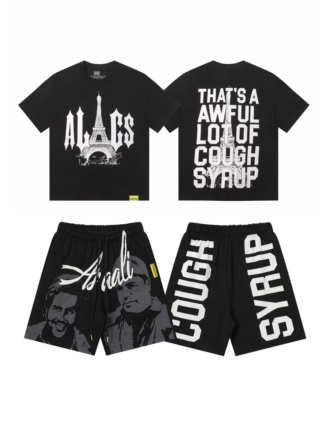 Unbranded Shorts Graphic Print Drawstring — T 2506#Black set