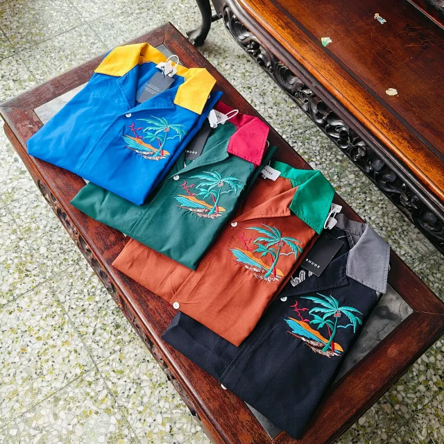 Rhude Shirts Colorblock Palm Tree Embroidered Short-Sleeve Shirt product detail image 7