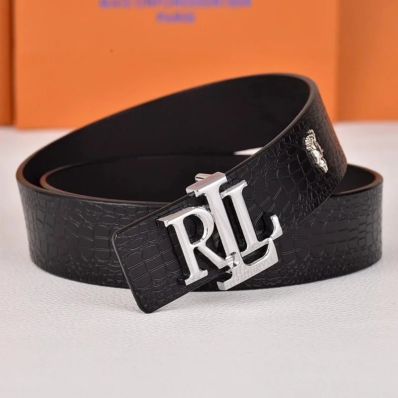 R&L Belts LZ-1 embossed monogram belt with RL buckle — crocodile silver
