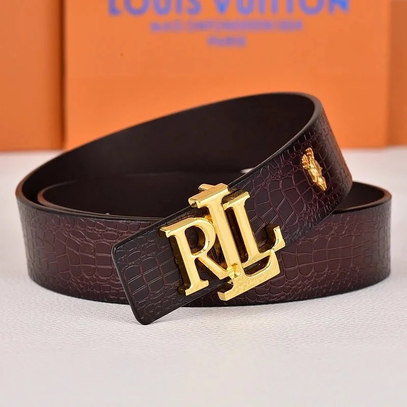 R&L Belts LZ-1 embossed monogram belt with RL buckle — Dark Alligator Gold