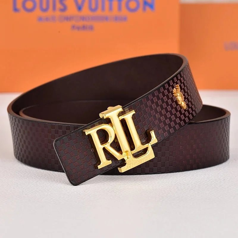 R&L Belts LZ-1 embossed monogram belt with RL buckle — dark gold