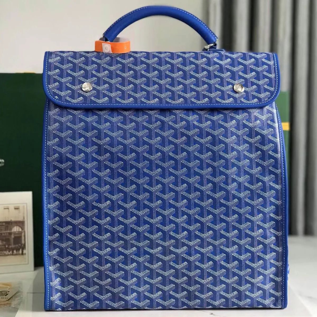 Goyard Backpacks Chevron-pattern flap backpack with top handle — Backpack Sky Blue 36*32*16 CM