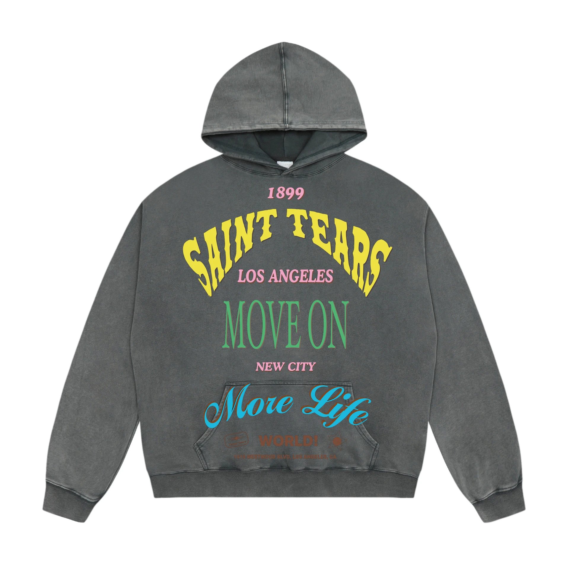 Unbranded Hoodies & Sweatshirts Washed Graphic Print Pullover Hoodie — A 712 Washed gray