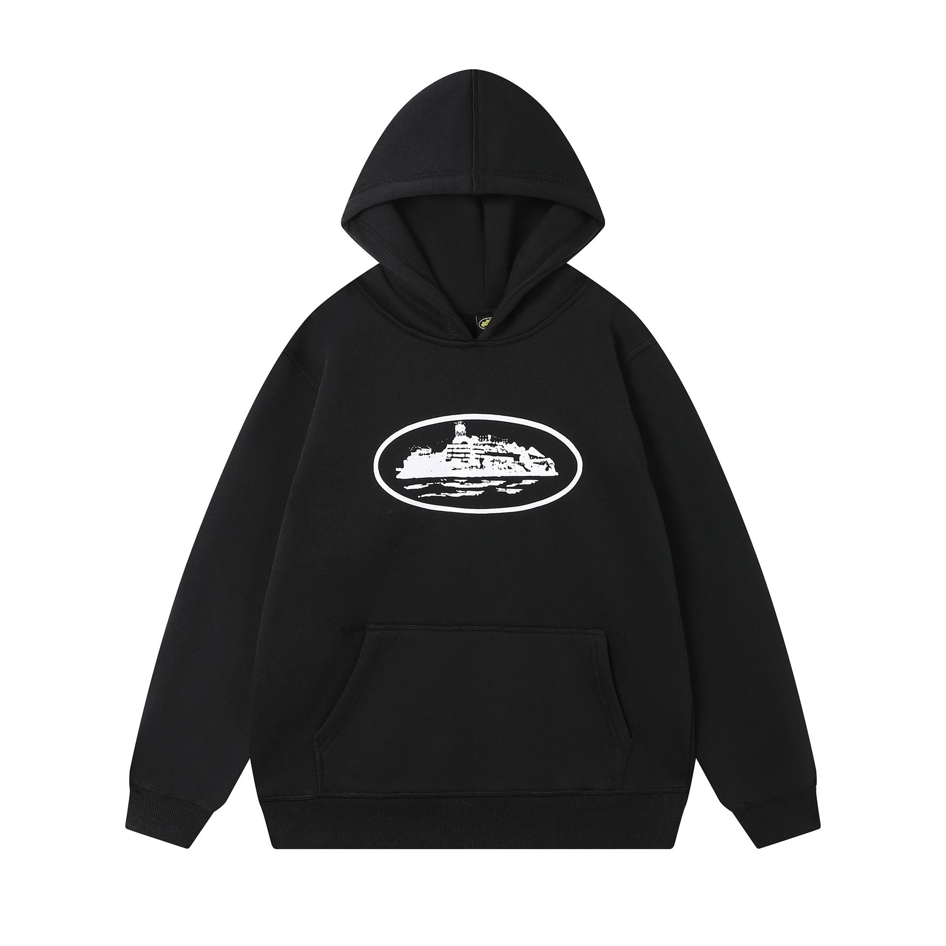 Corteiz Hoodies & Sweatshirts Zip-up hooded sweatshirt with embroidered chest emblem — 505 Black top