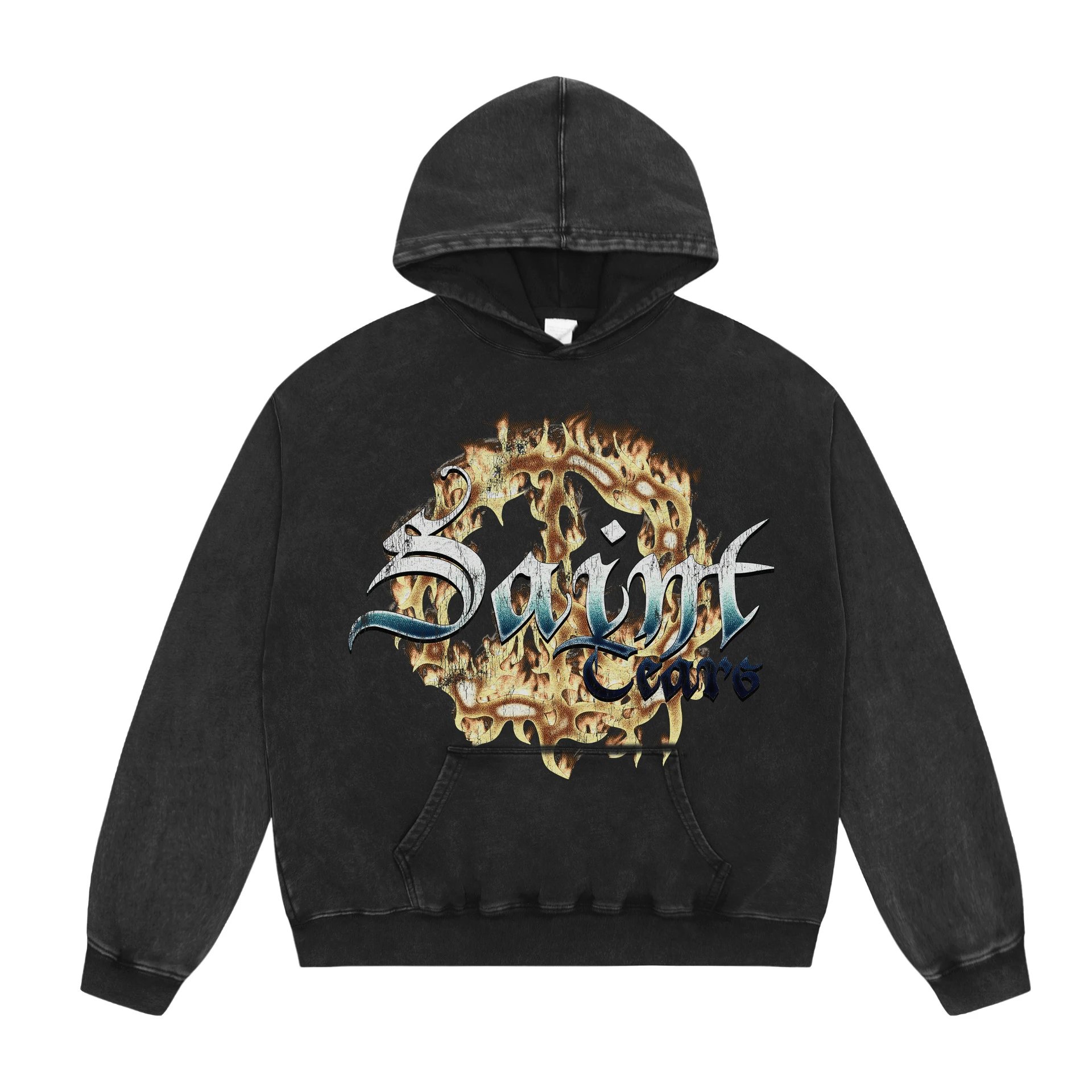 Unbranded Hoodies & Sweatshirts Washed Graphic Print Pullover Hoodie — A 719 Washed black