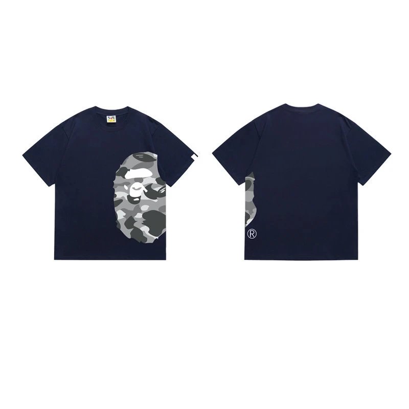A BATHING APE T-Shirts Side Head Graphic — 1328 Navy
