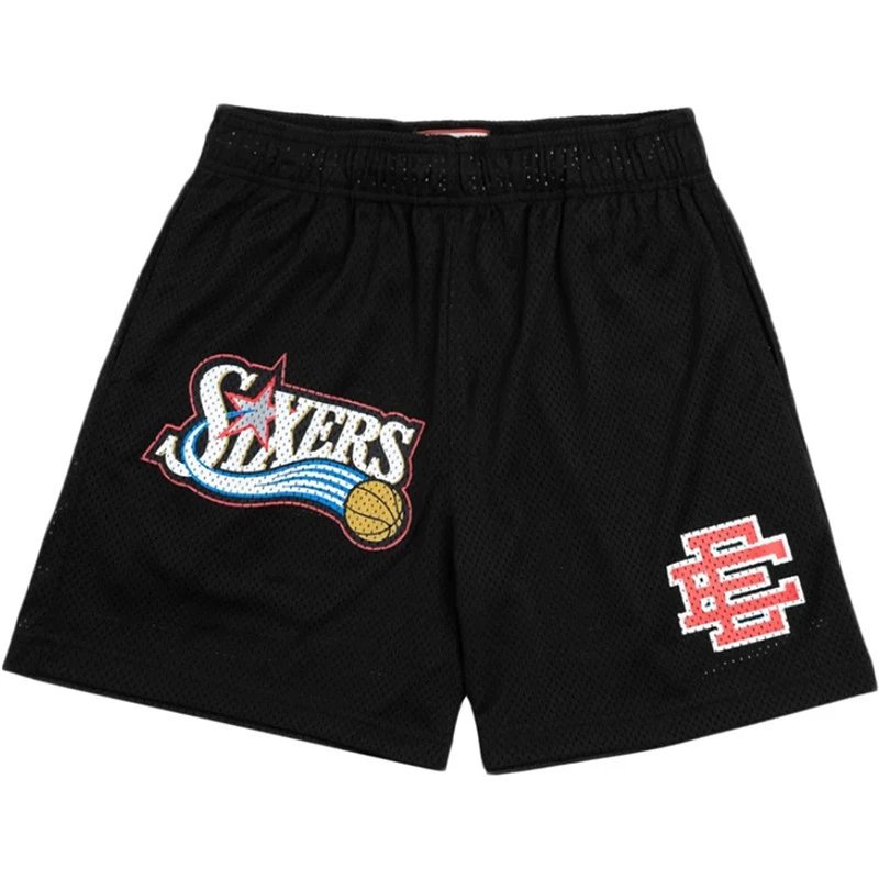 Eric Emanuel Shorts Mesh basketball with team graphic patches — American style EE Quick-drying Sixers Shorts 11