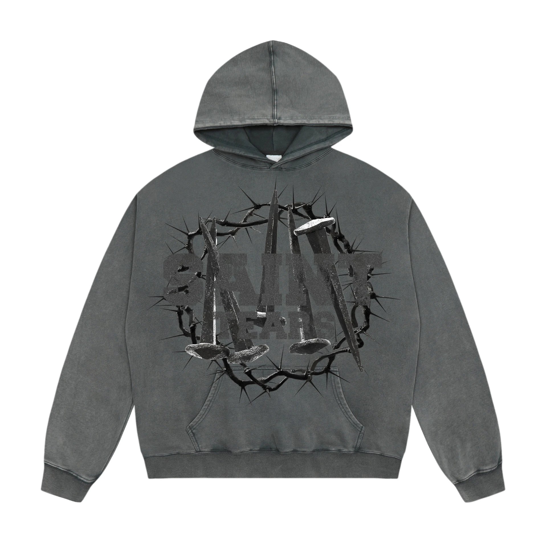 Unbranded Hoodies & Sweatshirts Washed Graphic Print Pullover Hoodie — A 732 Washed gray