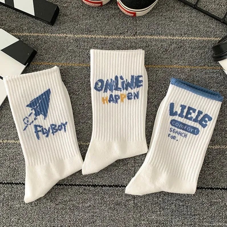 Unbranded Socks Ribbed Crew with Assorted Graphic Prints — 【Triple set】B group 5+6+7