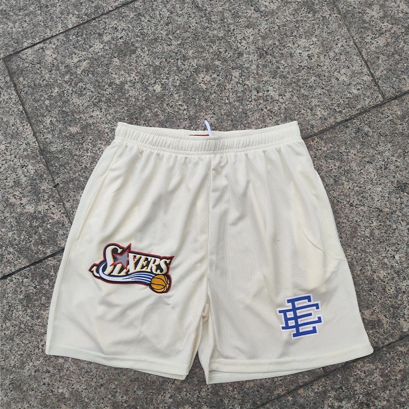 Eric Emanuel Shorts Mesh basketball with team graphic patches — American style EE Quick-drying Sixers Shorts 26