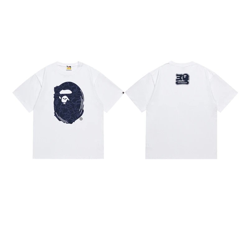 BAPE T-Shirts Short-Sleeve Ape Head Graphic — 173 white and blue