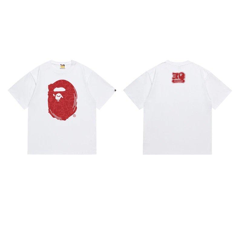 BAPE T-Shirts Short-Sleeve Ape Head Graphic — 173 white and red