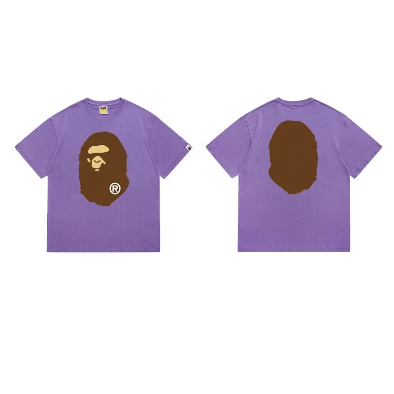 BAPE T-Shirts Short-Sleeve Ape Head Graphic — 175 Light Purple