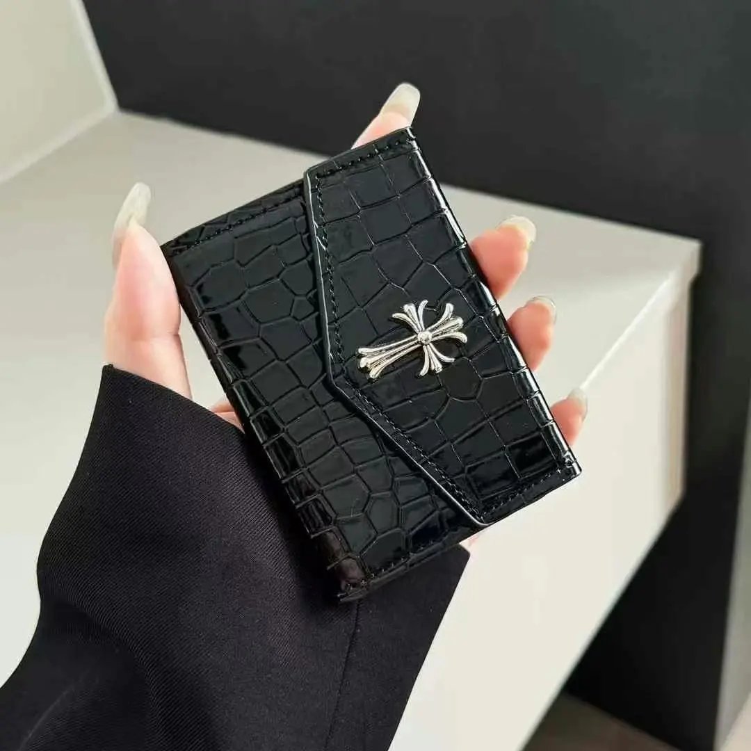 Unbranded Wallets & Card Holders Crocodile-Embossed Holder with Rhinestone Ring Emblem — Organ black crocodile-pattern cross