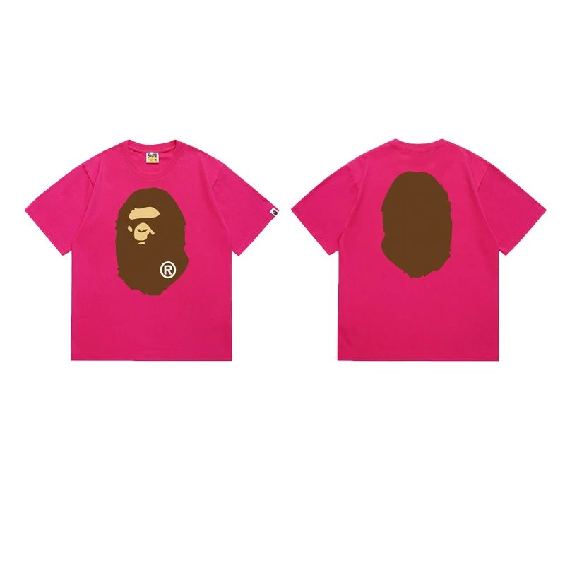 BAPE T-Shirts Short-Sleeve Ape Head Graphic — 175 Dragon fruit color
