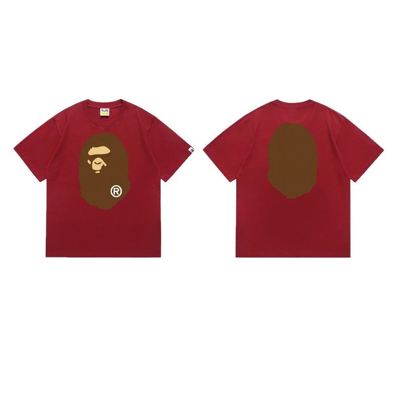 BAPE T-Shirts Short-Sleeve Ape Head Graphic — 175 wine red