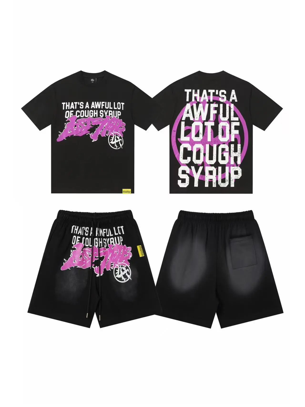Unbranded Shorts Graphic Print Drawstring — T 2502#Black set