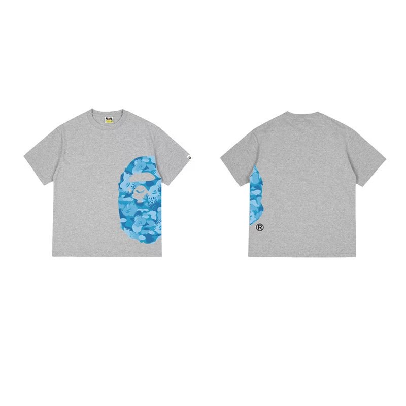 A BATHING APE T-Shirts Side Head Graphic — 1323 gray