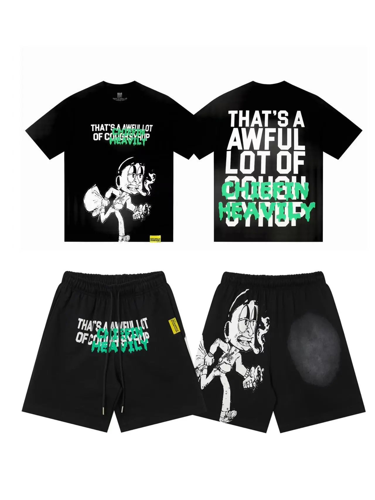 Unbranded Shorts Graphic Print Drawstring — T 2507#Black set