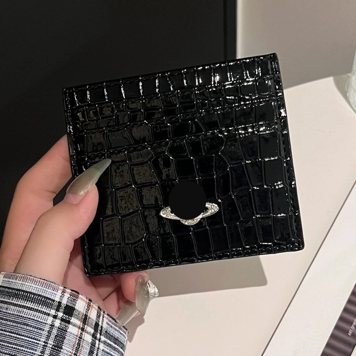 Unbranded Wallets & Card Holders Crocodile-Embossed Holder with Rhinestone Ring Emblem image 6