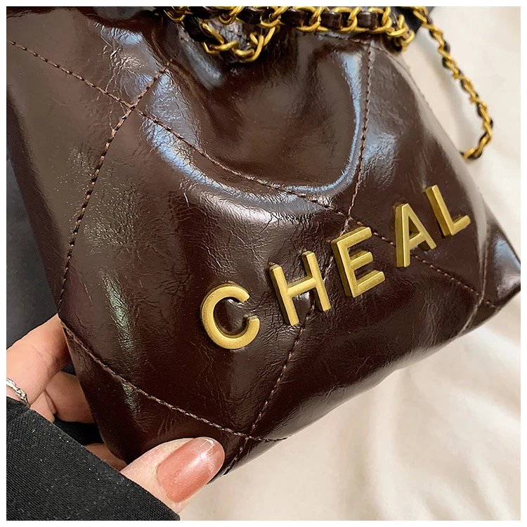 Chanel CHEAL Bucket Bag Black Patent Leather Chain Strap Handbags - 47
