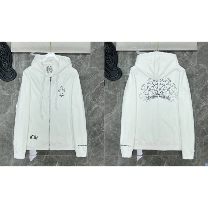 Chrome Hearts Hoodies & Sweatshirts Zip-Up with Cross Graphics — 8608 white