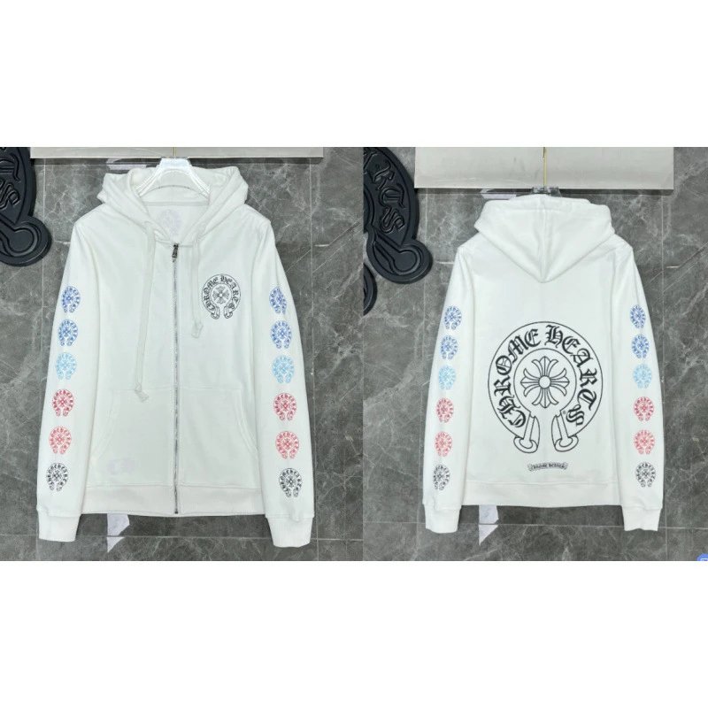Chrome Hearts Hoodies & Sweatshirts Zip-Up with Cross Graphics — 8603 white