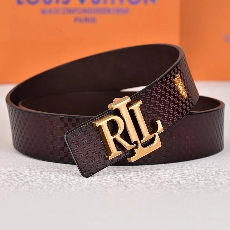 R&L Belts LZ-1 embossed monogram belt with RL buckle — hidden copper