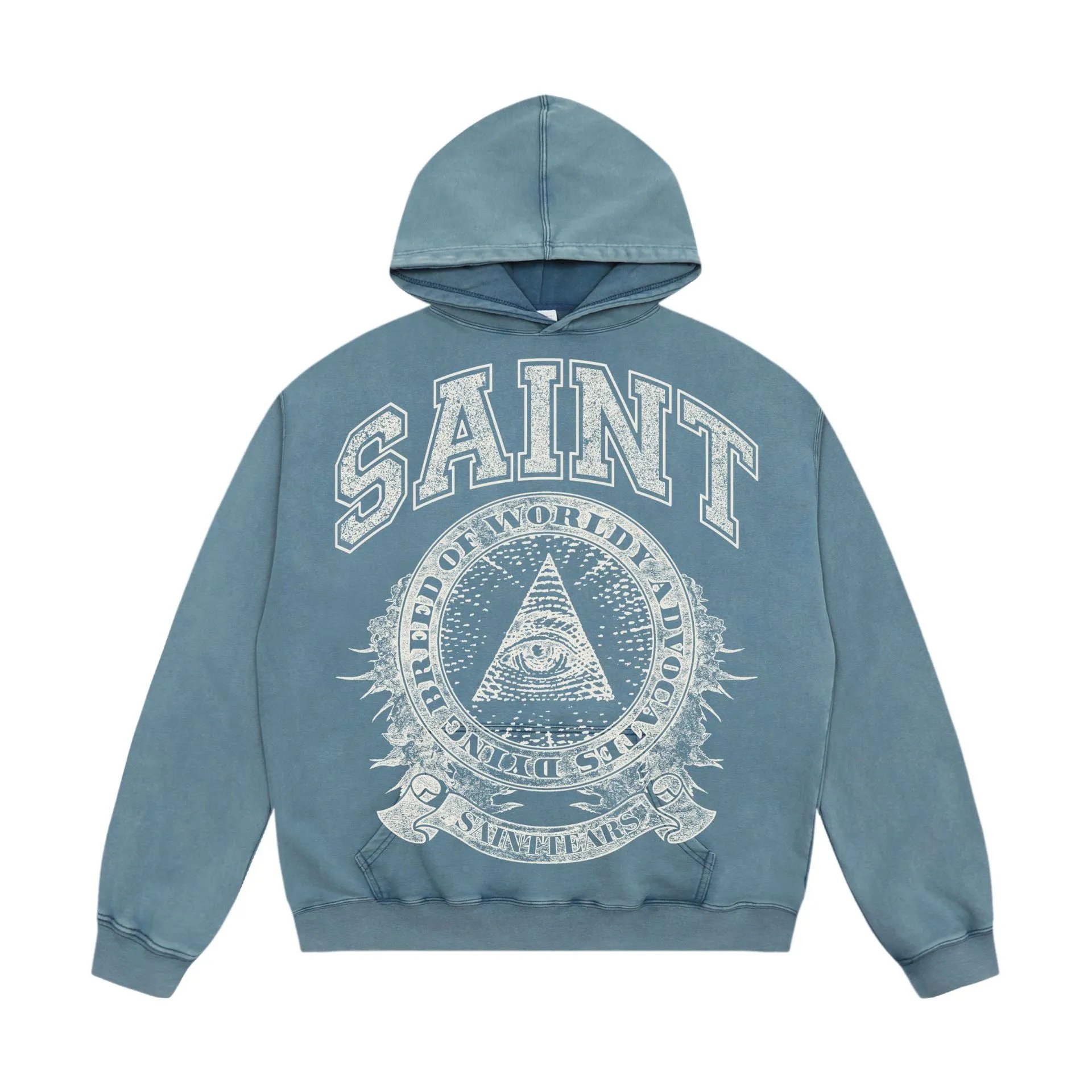 Unbranded Hoodies & Sweatshirts Washed Graphic Print Pullover Hoodie — A 737 Washed blue