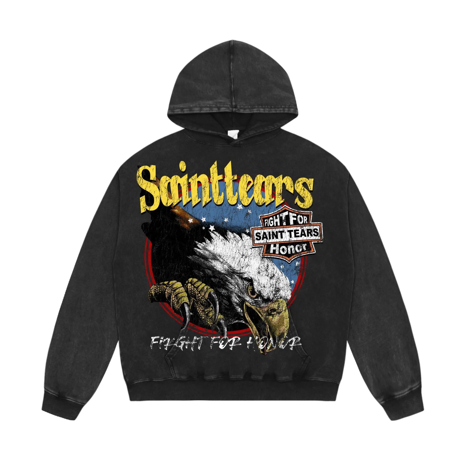 Unbranded Hoodies & Sweatshirts Washed Graphic Print Pullover Hoodie — A 738 Washed black
