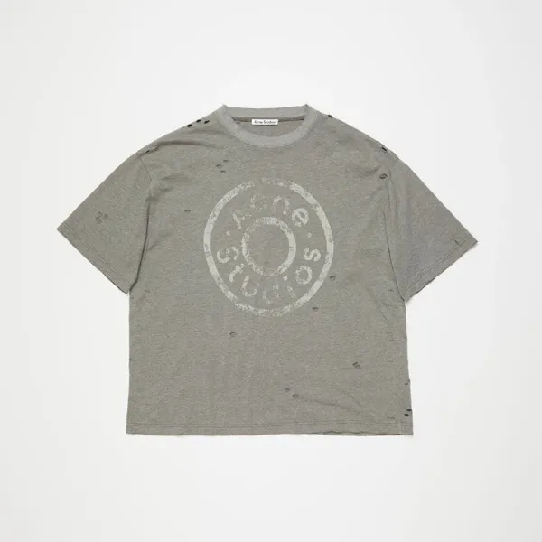 Acne Studios Distressed Logo Print Gray T-Shirt - 1