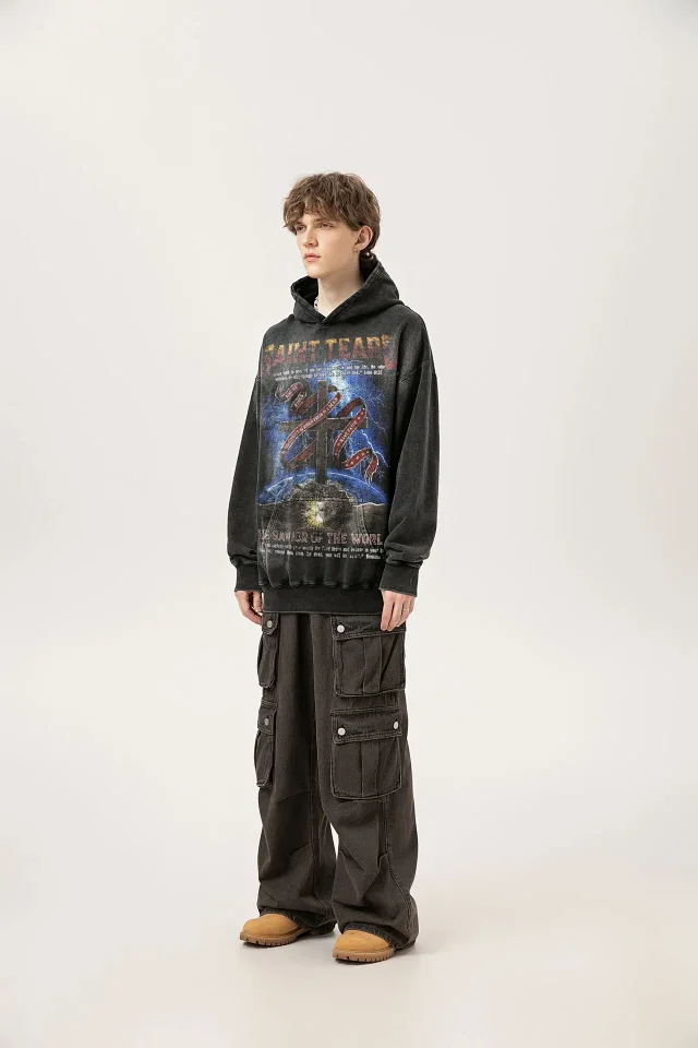Unbranded Hoodies & Sweatshirts Washed Graphic Pullover Hoodie product detail image 24