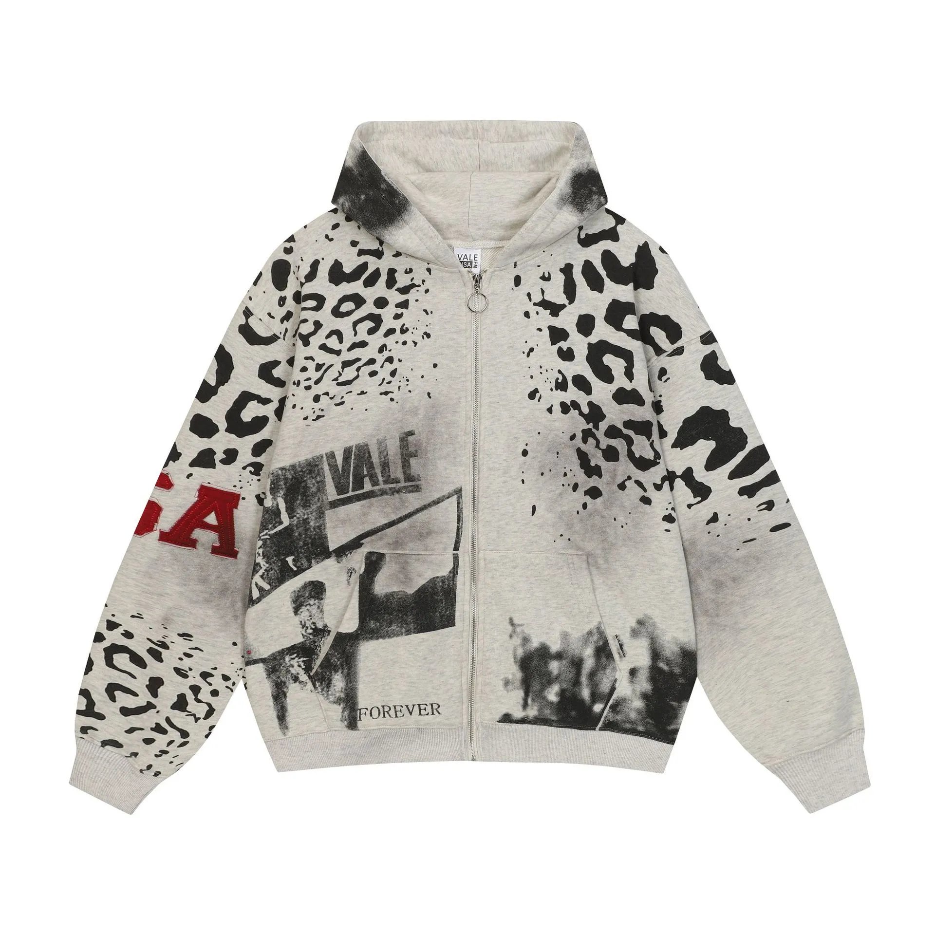 Vale USA Hoodies & Sweatshirts Graphic Print Zip-Up Hooded Sweatshirt — ZFZD3460 white