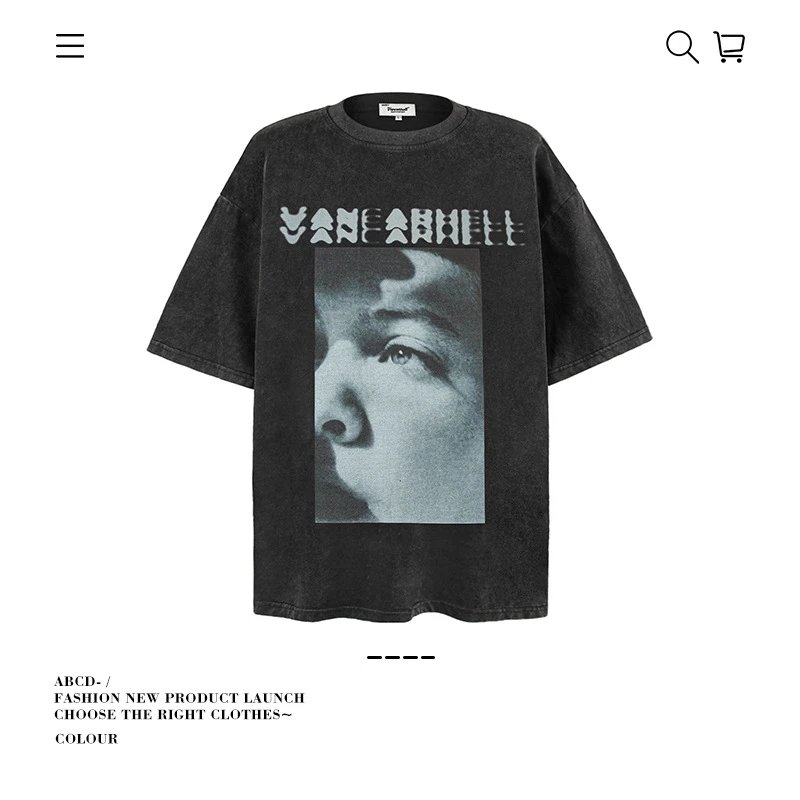 VANCARHELL T-Shirts Oversized graphic-print crew-neck T-shirt — 8428-Stir-fried dark color