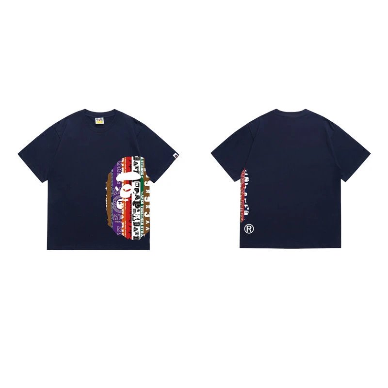 A BATHING APE T-Shirts Side Head Graphic — 1319 Navy Blue