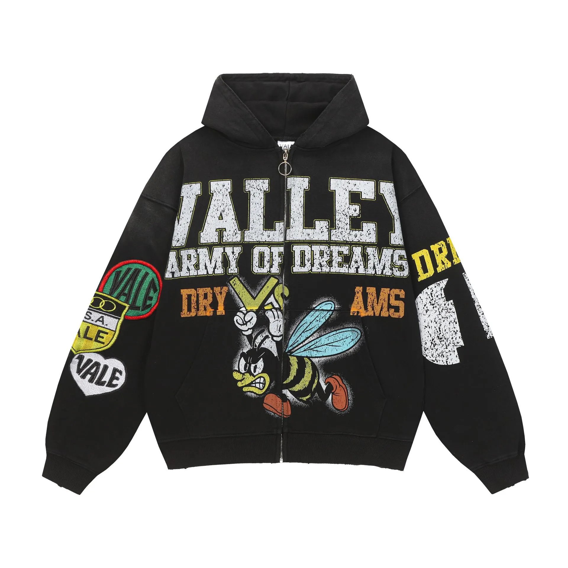 Vale USA Hoodies & Sweatshirts Graphic Print Zip-Up Hooded Sweatshirt — ZFZD3446 black