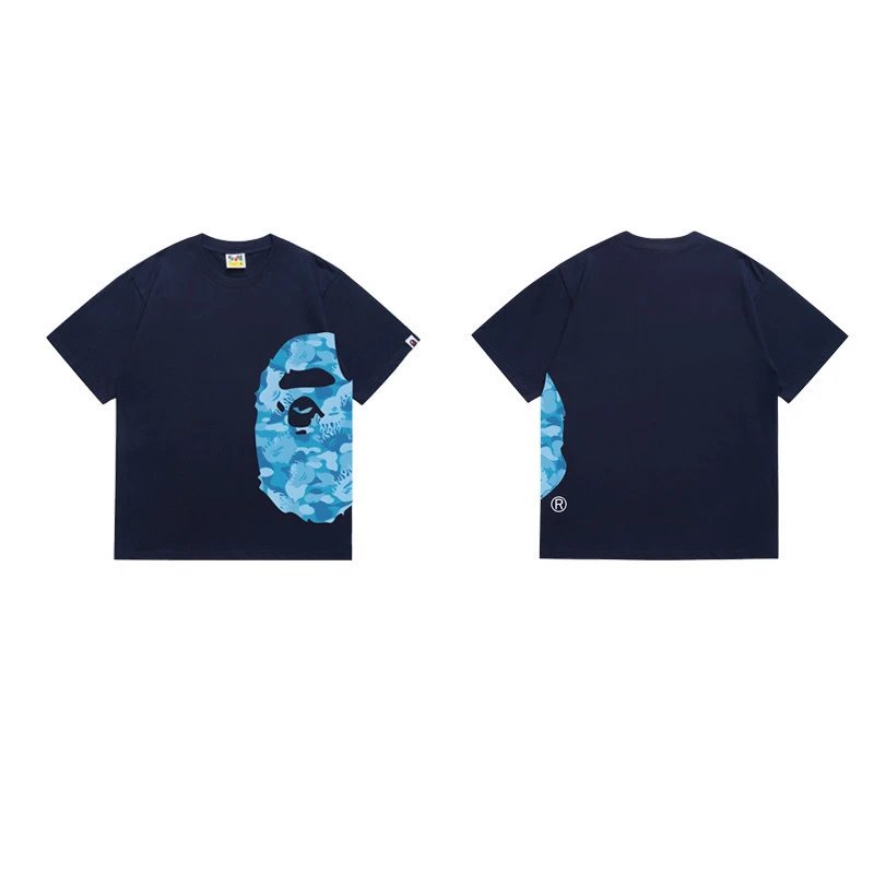 A BATHING APE T-Shirts Side Head Graphic — 1323 Navy Blue