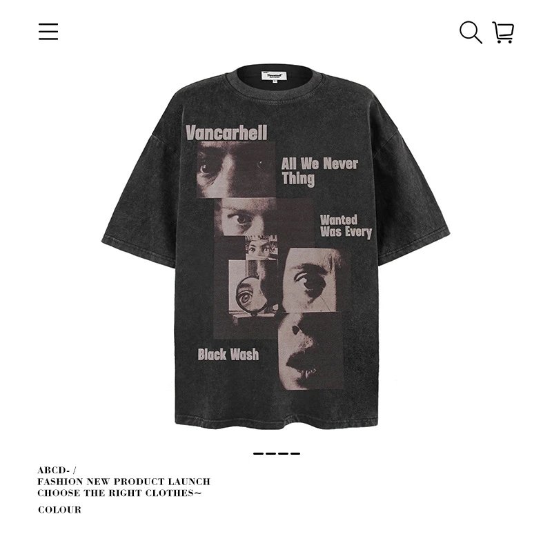 VANCARHELL T-Shirts Oversized graphic-print crew-neck T-shirt — 8301-Stir-fried dark color